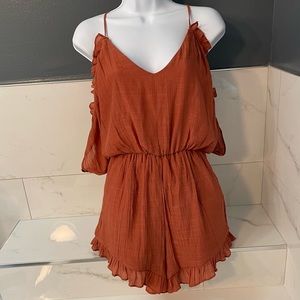 Lulus burnt orange off the shoulder romper size S